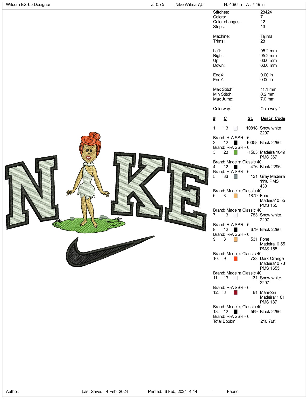 Nike Wilma Embroidery Design Files - 3 Size's