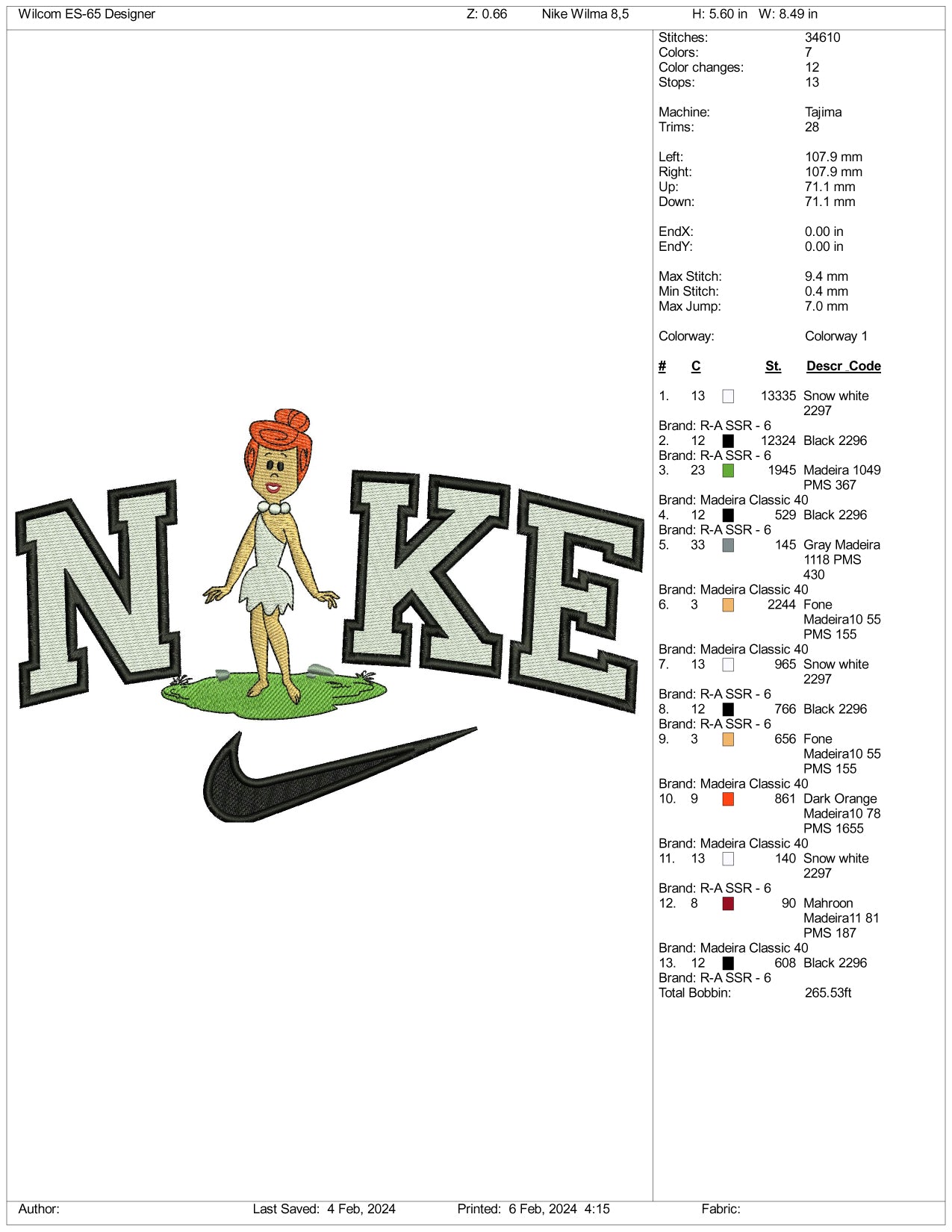 Nike Wilma Embroidery Design Files - 3 Size's