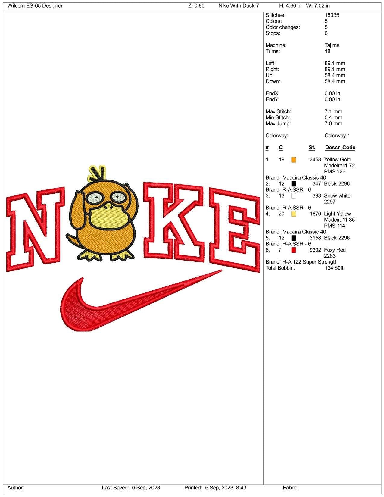 Nike Psyduck Embroidery Design Files - 3 Size's