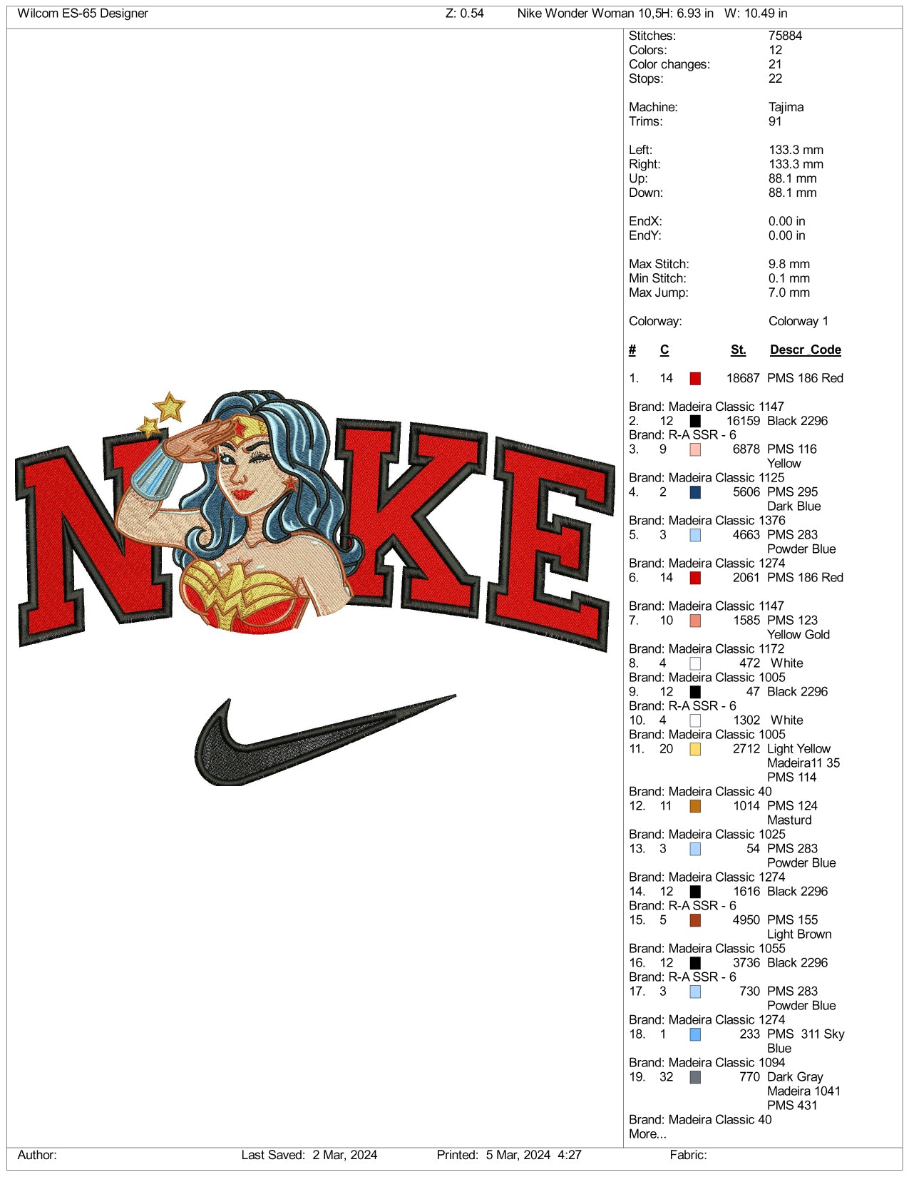 Nike Wonder Woman Embroidery Design Files - 3 Size's