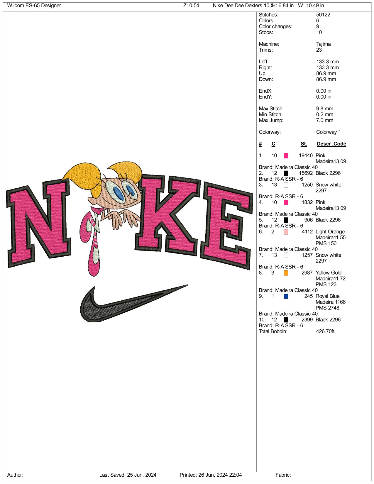 Nike Dee Dee Embroidery Design Files - 3 Sizes