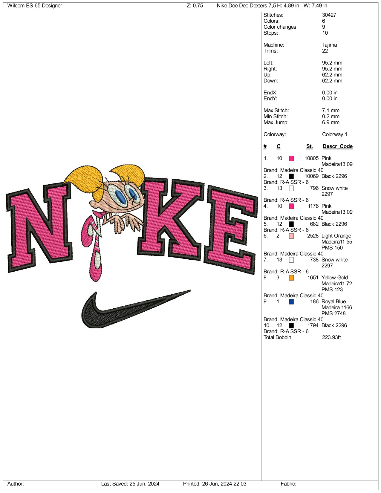 Nike Dee Dee Embroidery Design Files - 3 Sizes