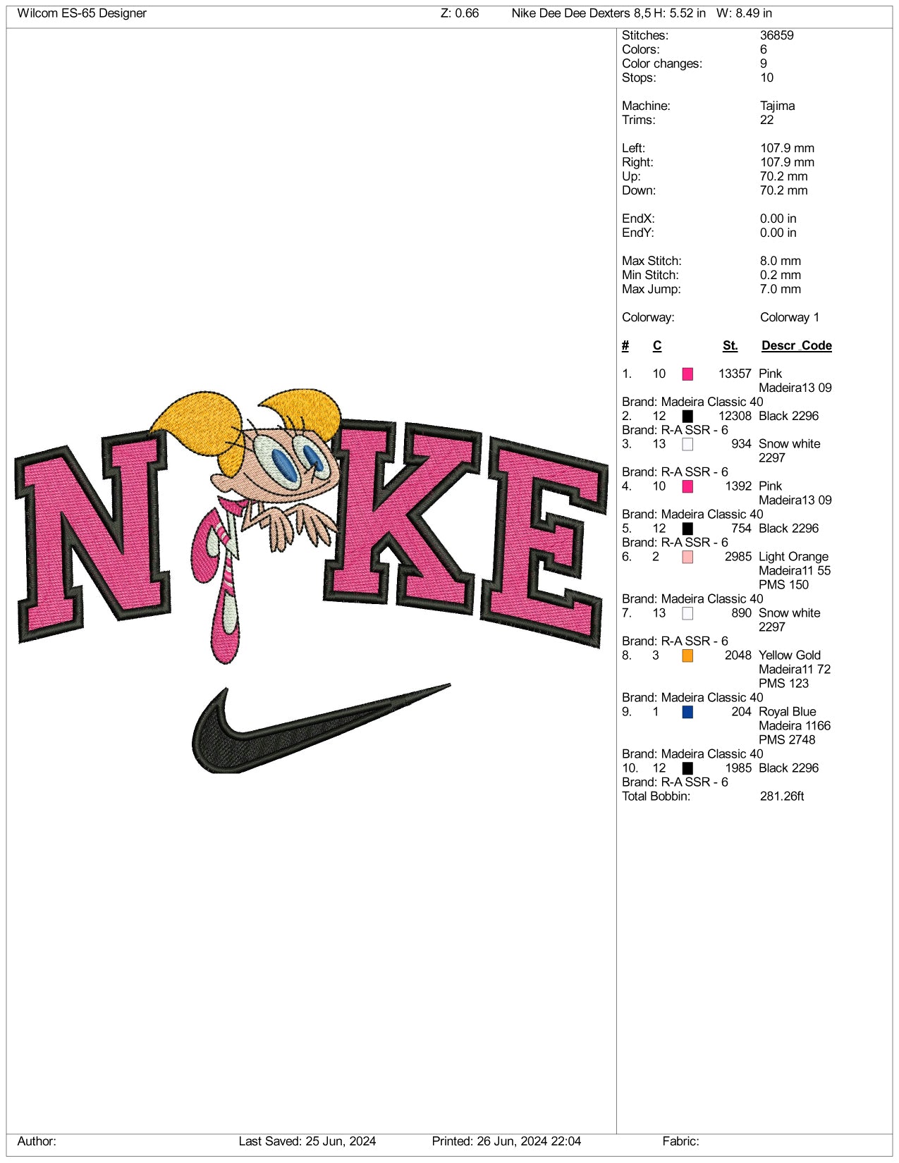 Nike Dee Dee Embroidery Design Files - 3 Sizes