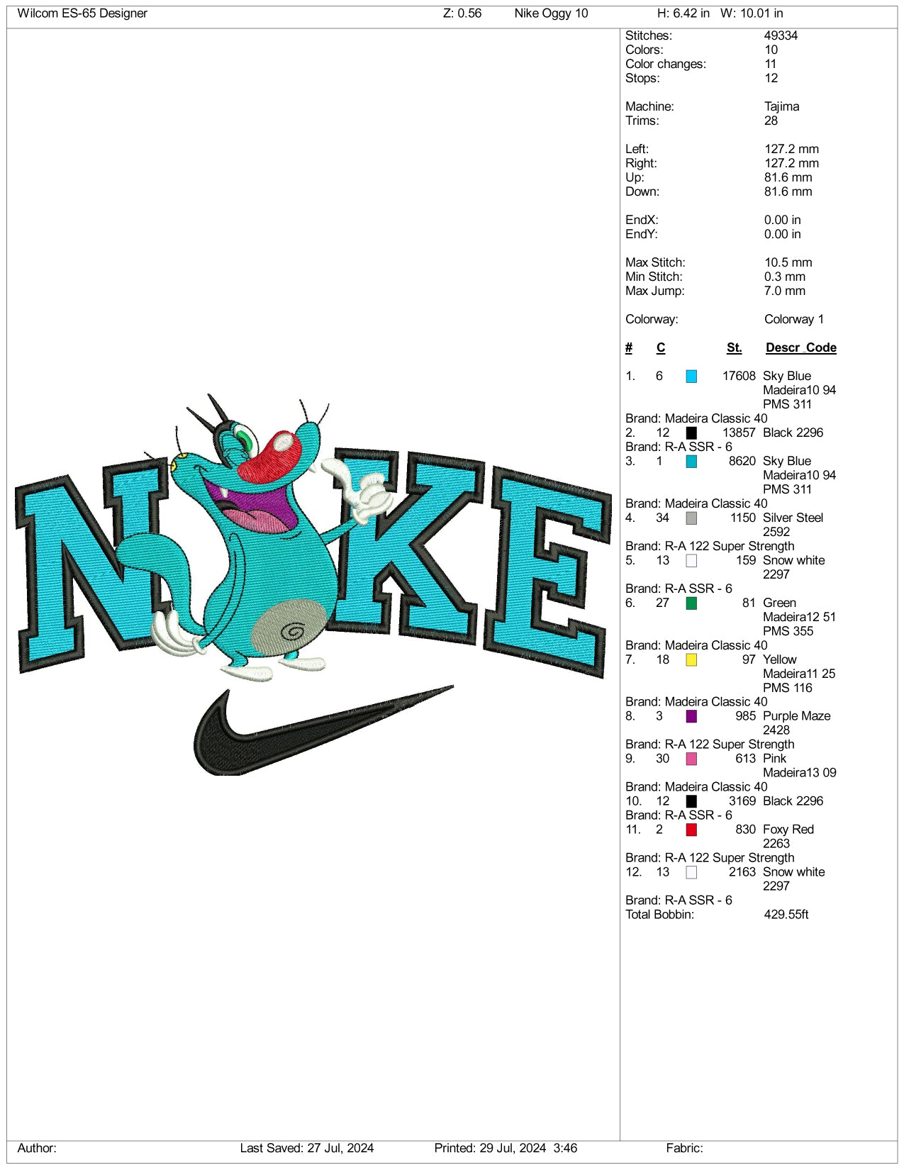 Nike Oggy Embroidery Design Files - 3 Size's