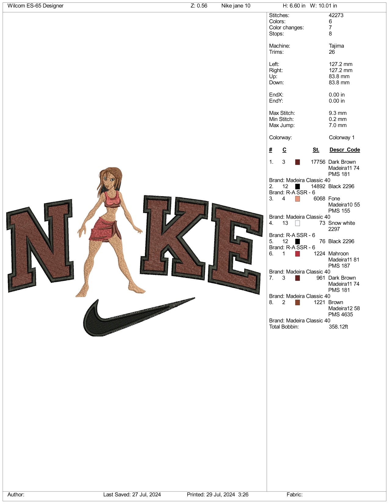 Nike Jane Porter Embroidery Design Files - 3 Size's