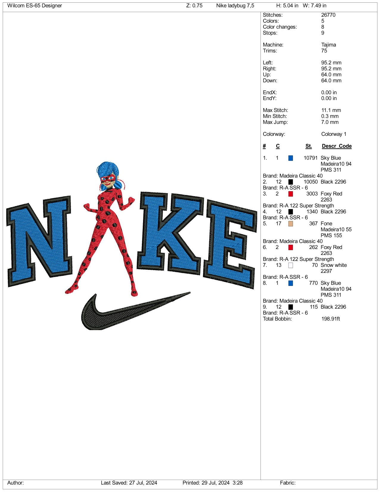 Nike Ladybug Embroidery Design Files - 3 Size's