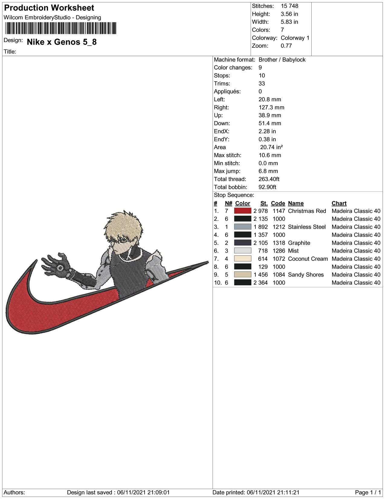 Genos One Punch Man Swoosh Embroidery Design Files - 3 Size's