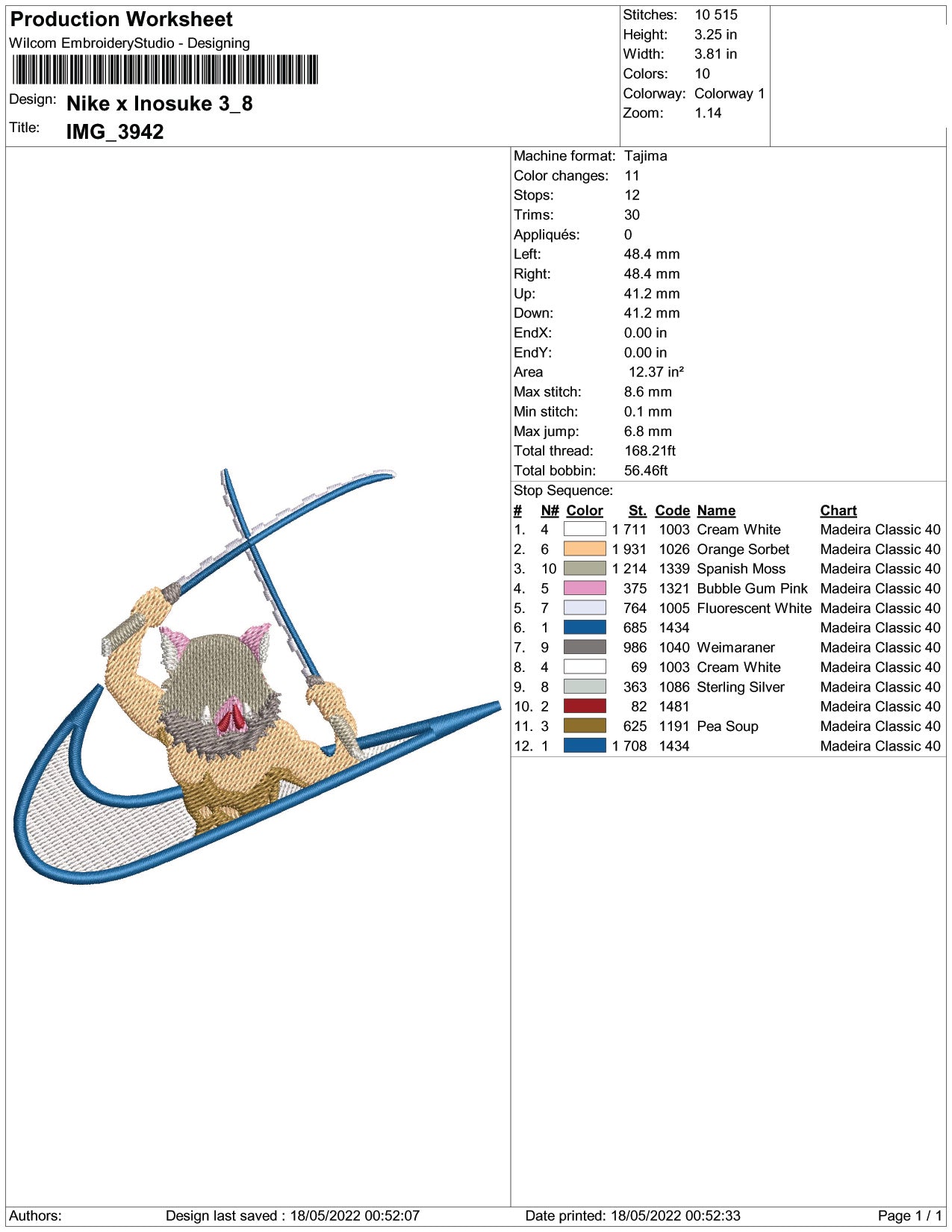 Inosuke Hashibira Swoosh v3 Embroidery Design Files - 3 Size's