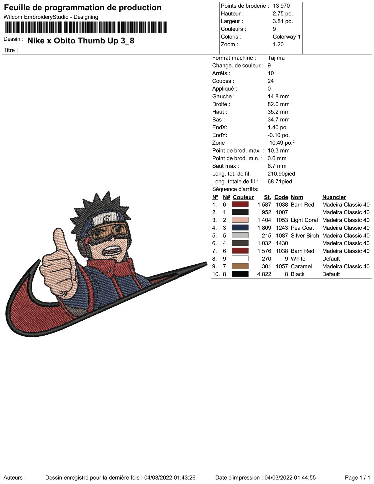 Obito Thumb Up Swoosh Embroidery Design Files - 3 Size's
