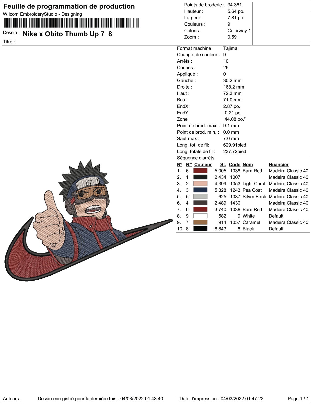 Obito Thumb Up Swoosh Embroidery Design Files - 3 Size's
