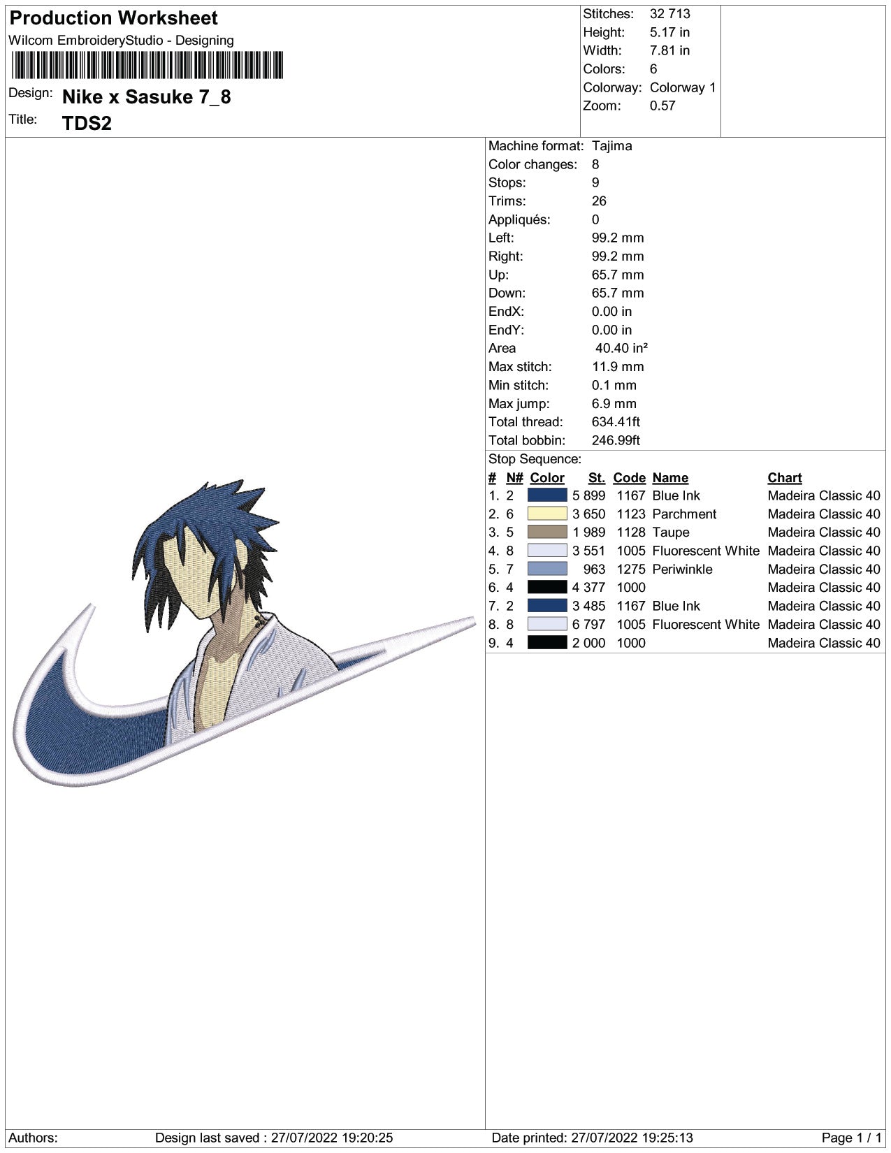 Sasuke Uchiha Swoosh v9 Embroidery Design Files - 4 Size's