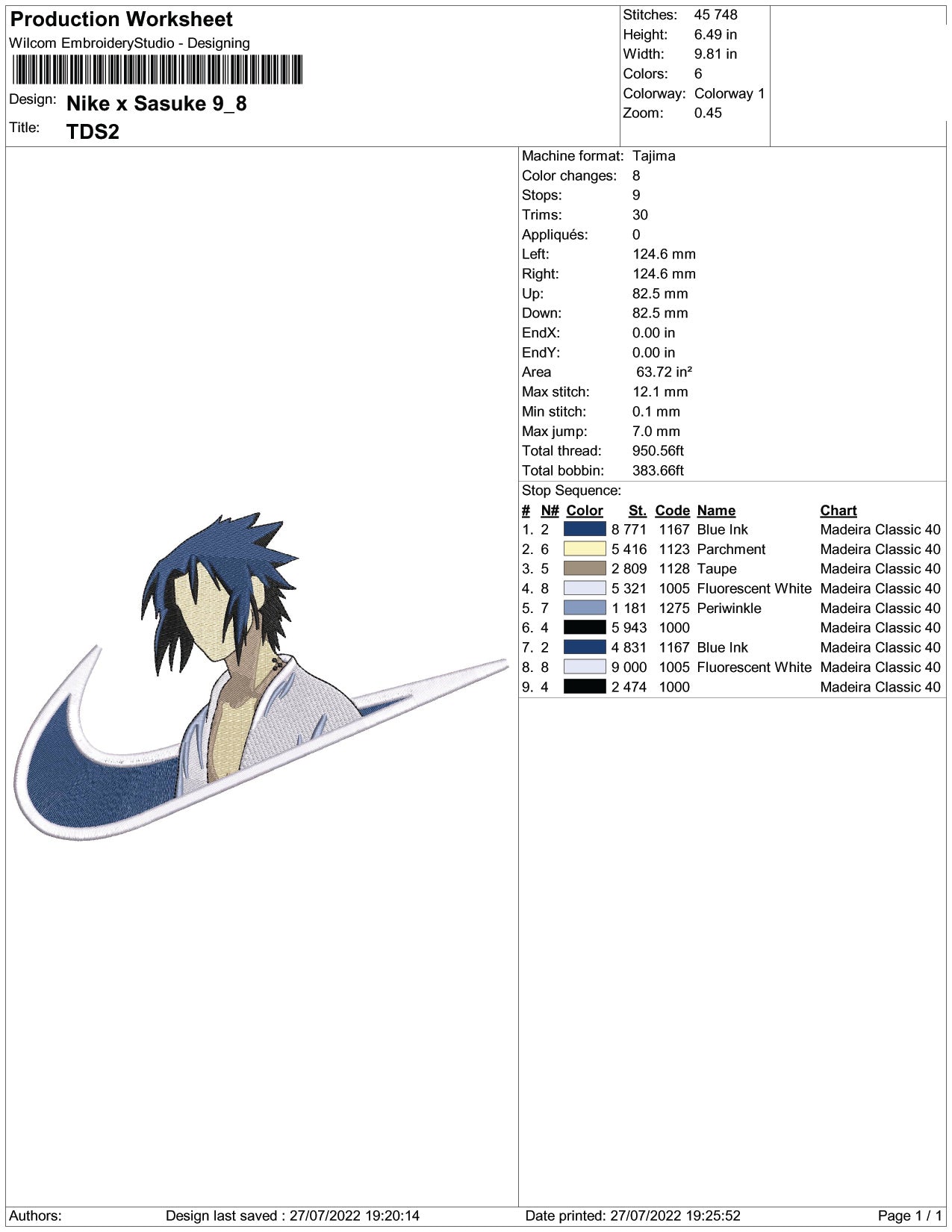 Sasuke Uchiha Swoosh v9 Embroidery Design Files - 4 Size's