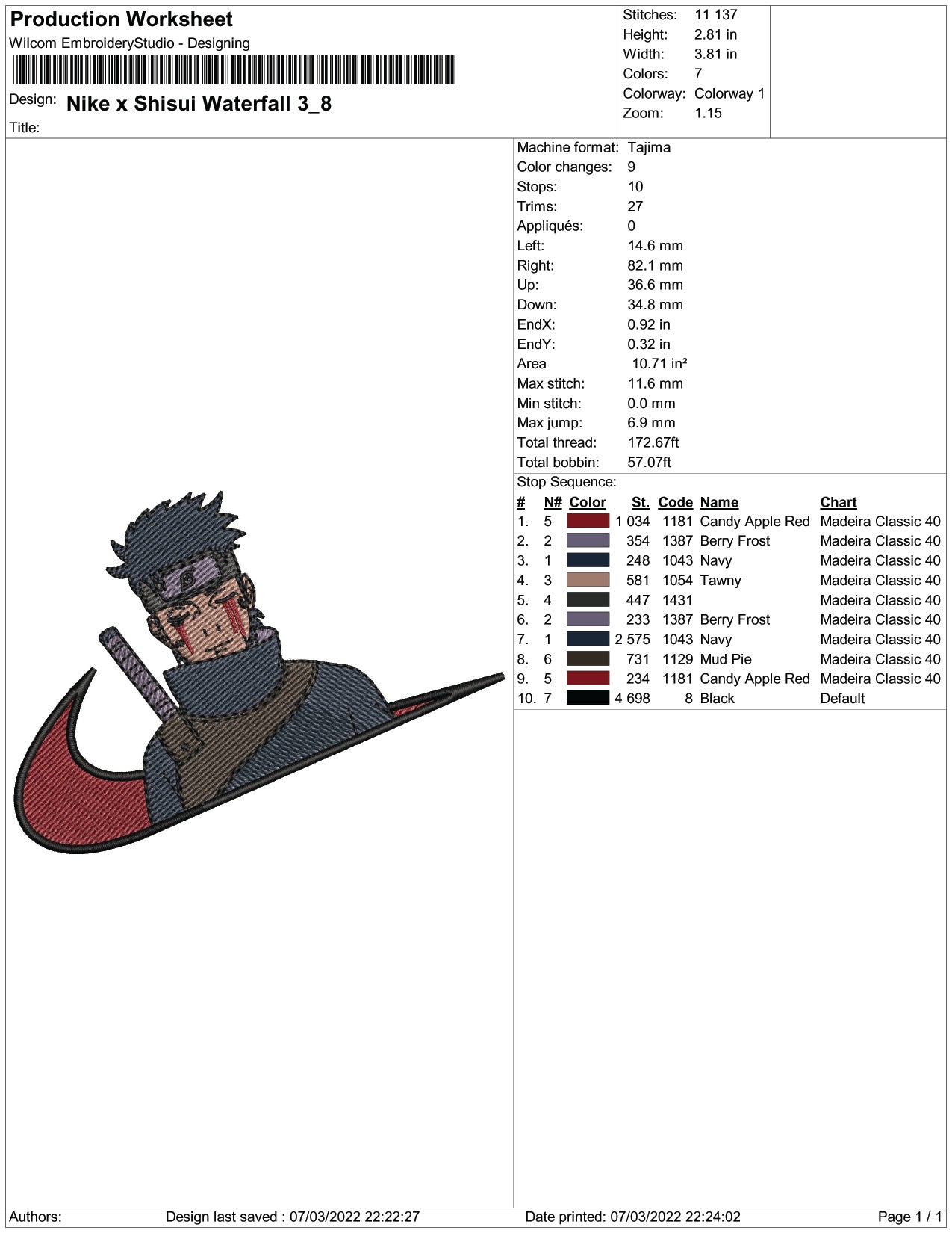Shisui Uchiha Swoosh Embroidery Design Files - 3 Size's