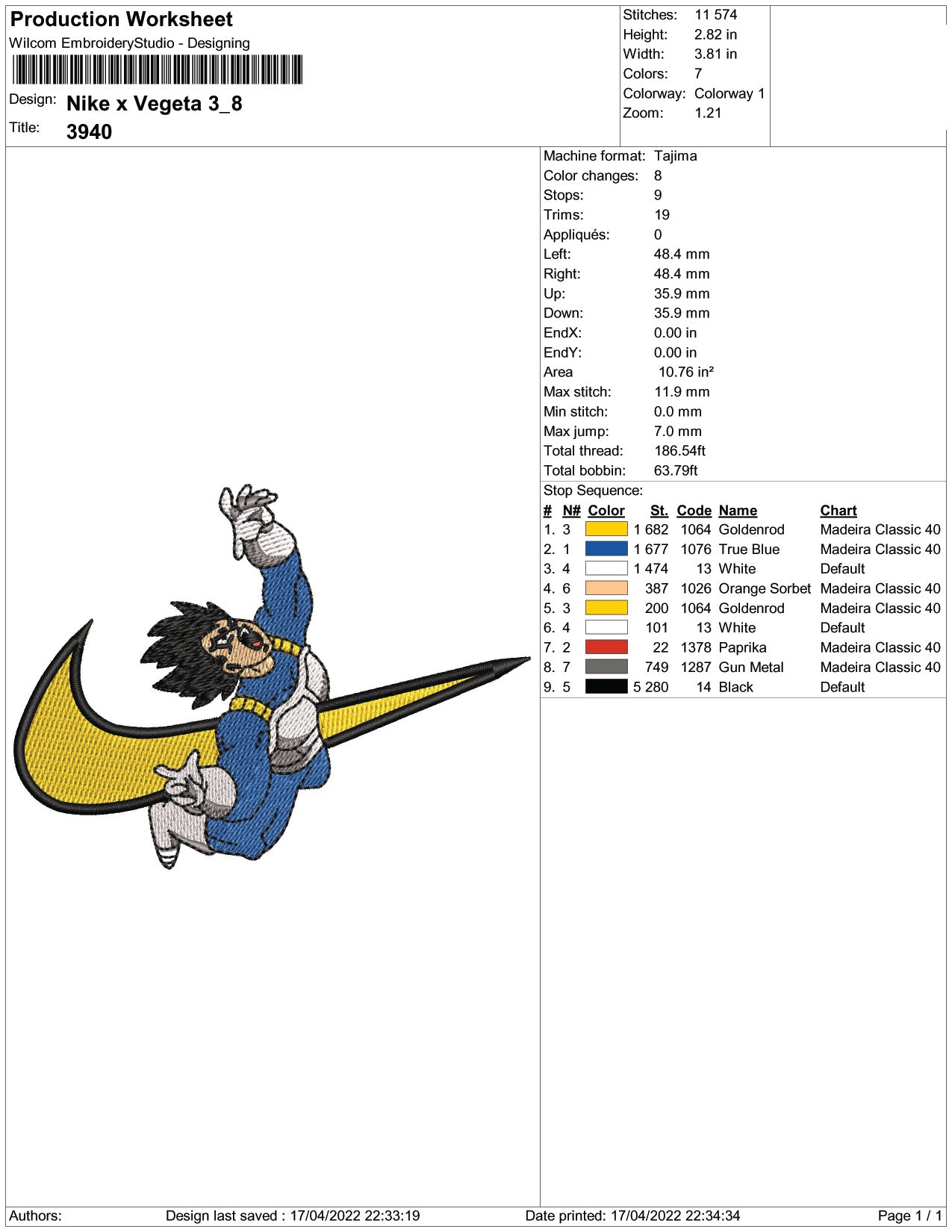 Vegeta Swoosh v2 Embroidery Design Files - 3 Size's