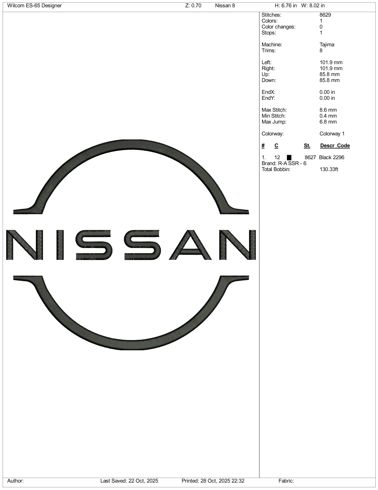 Nissan Logo Embroidery Design Files - 5 Size's