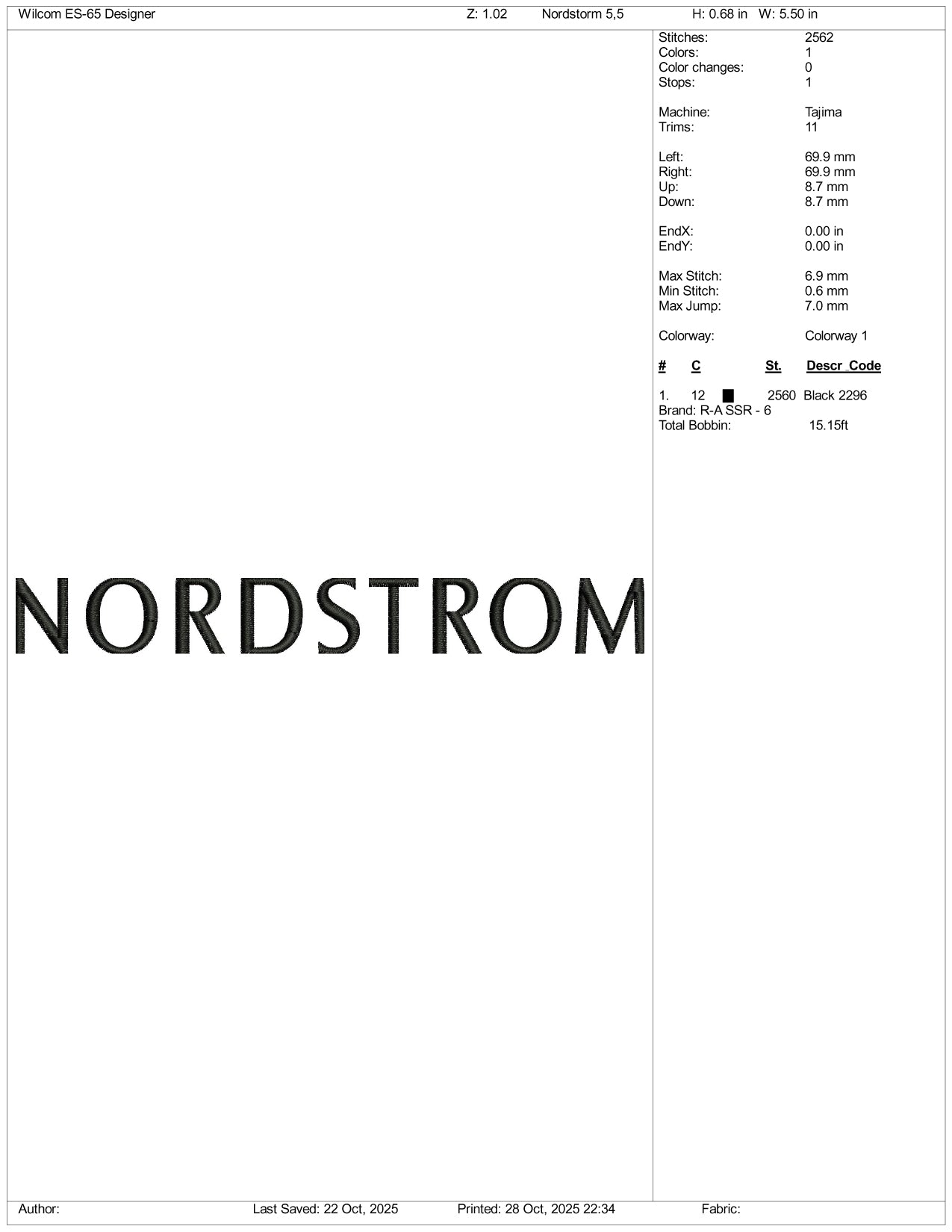 Nordstrom Logo Embroidery Design Files - 5 Size's