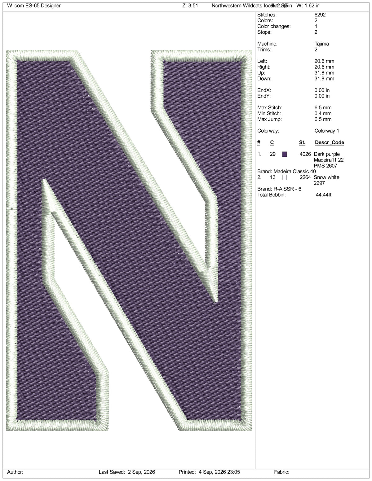Northwestern Wildcats Football Logo Embroidery Design Files - 3 Size's