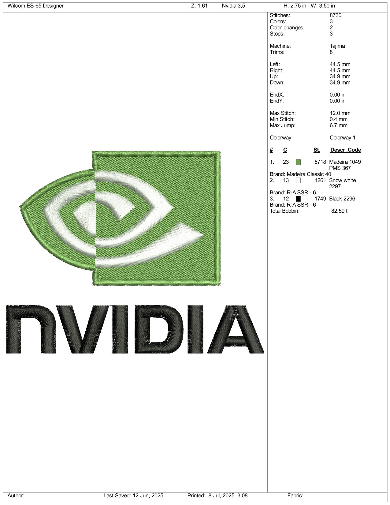 Nvidia Logo Embroidery Design Files - 3 Size's
