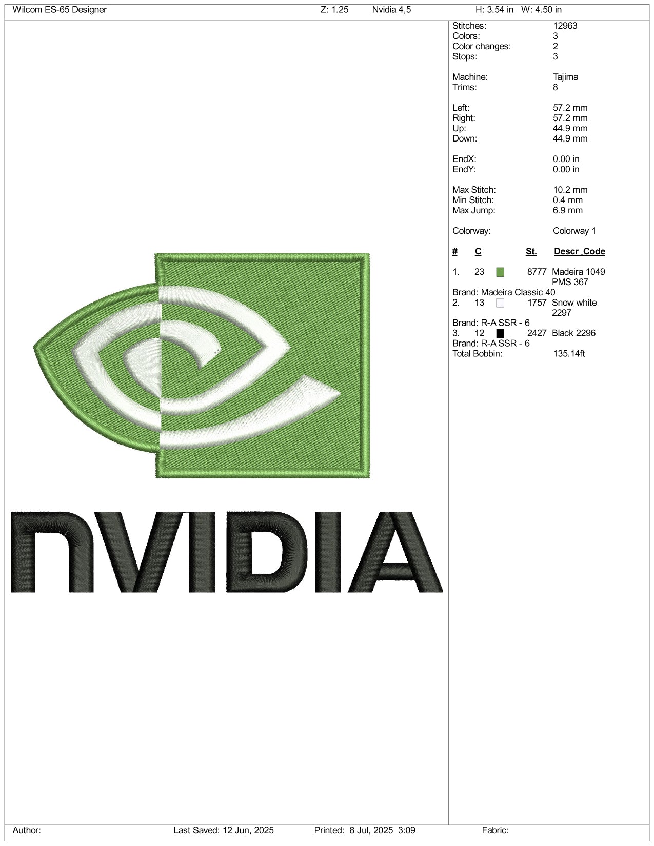 Nvidia Logo Embroidery Design Files - 3 Size's