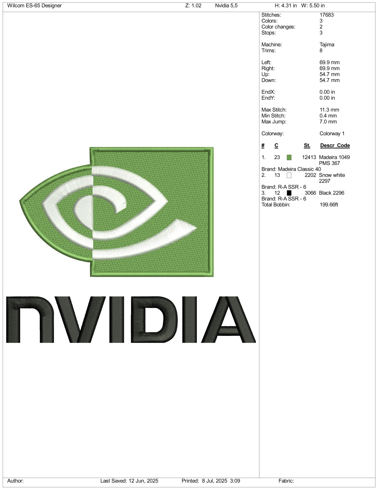 Nvidia Logo Embroidery Design Files - 3 Size's