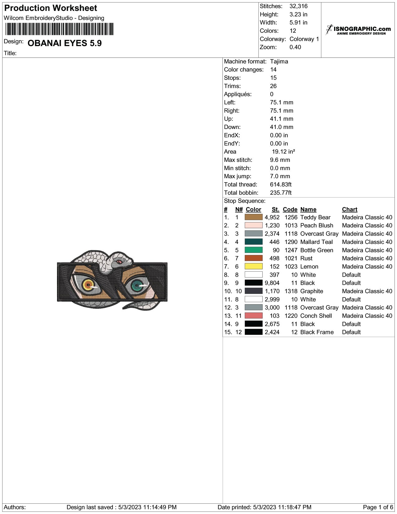Obanai Iguro Eyes Embroidery Design Files - 6 Size's