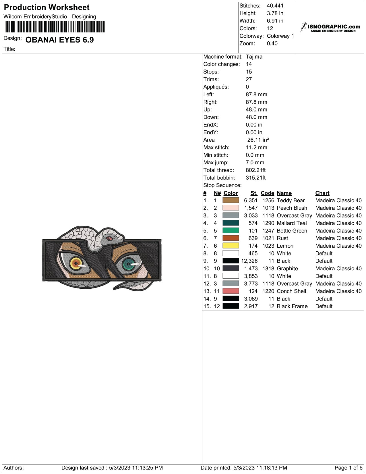 Obanai Iguro Eyes Embroidery Design Files - 6 Size's