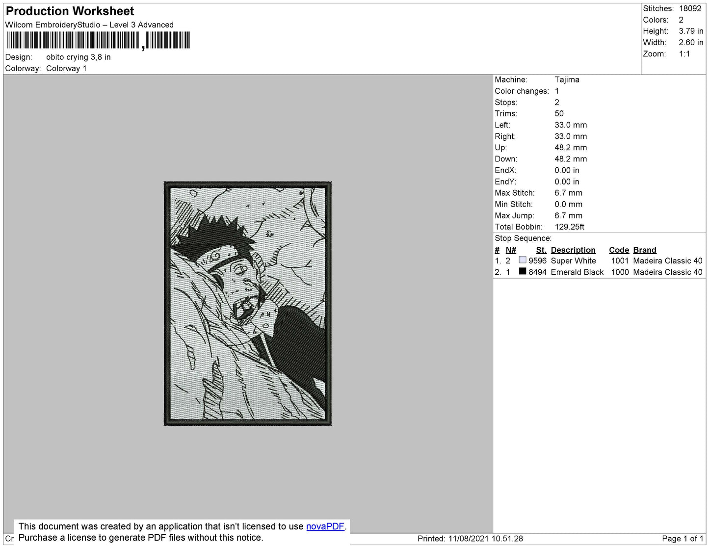 Obito Crying Embroidery Design Files - 4 Size's