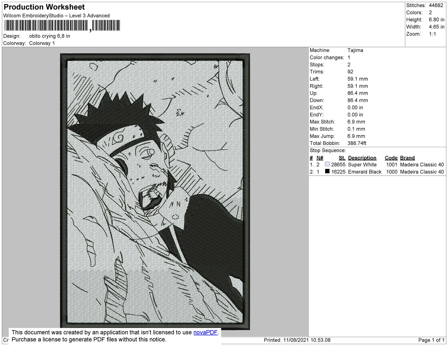Obito Crying Embroidery Design Files - 4 Size's