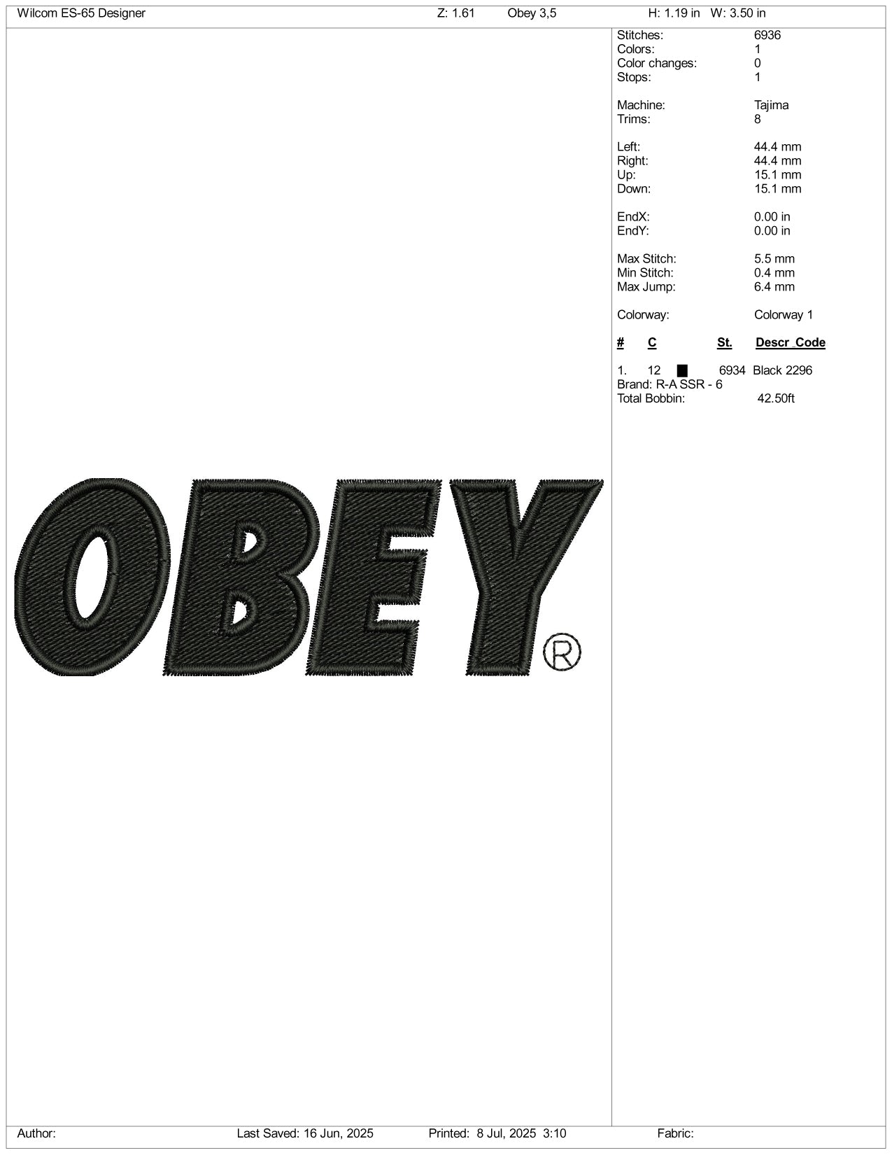 Obey Logo Embroidery Design Files - 3 Size's