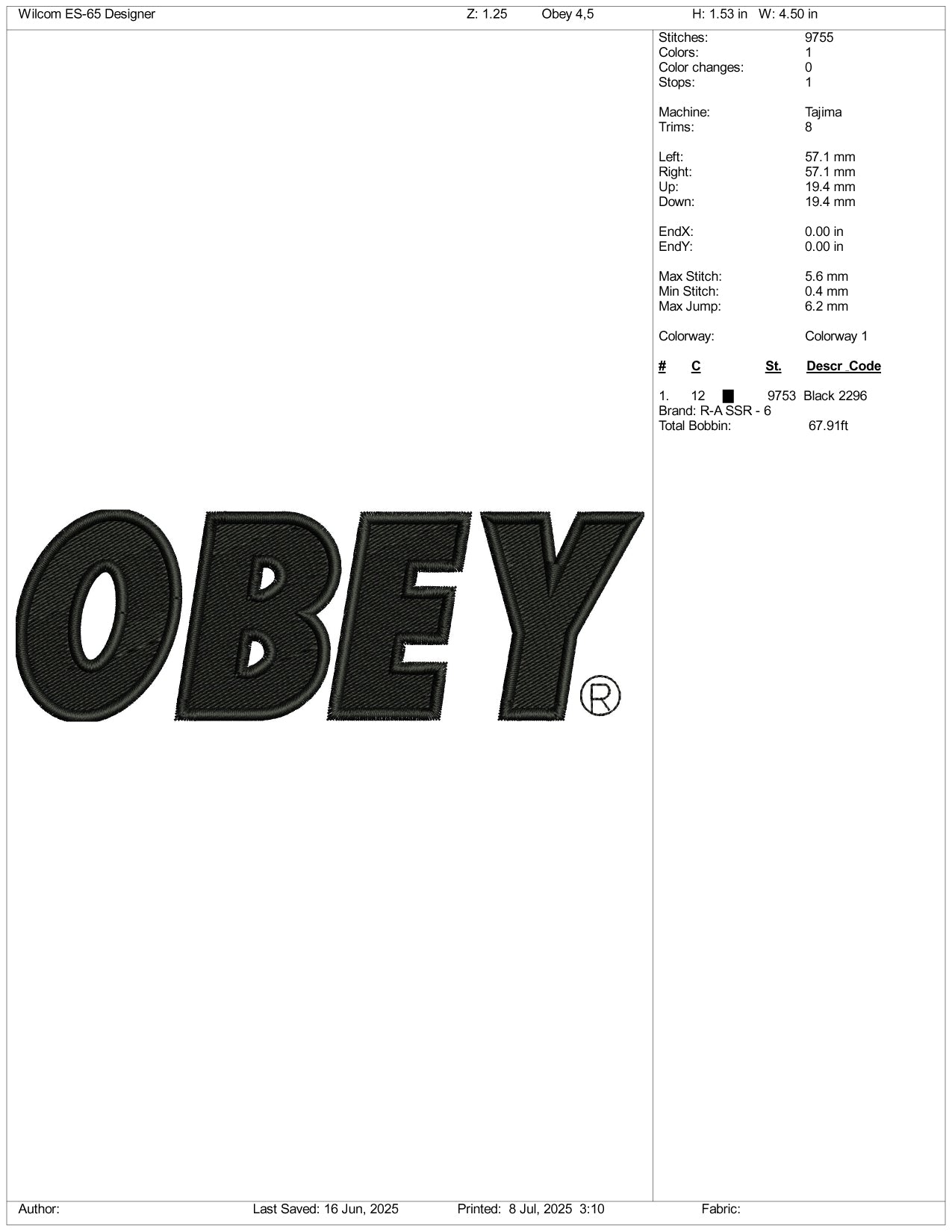 Obey Logo Embroidery Design Files - 3 Size's