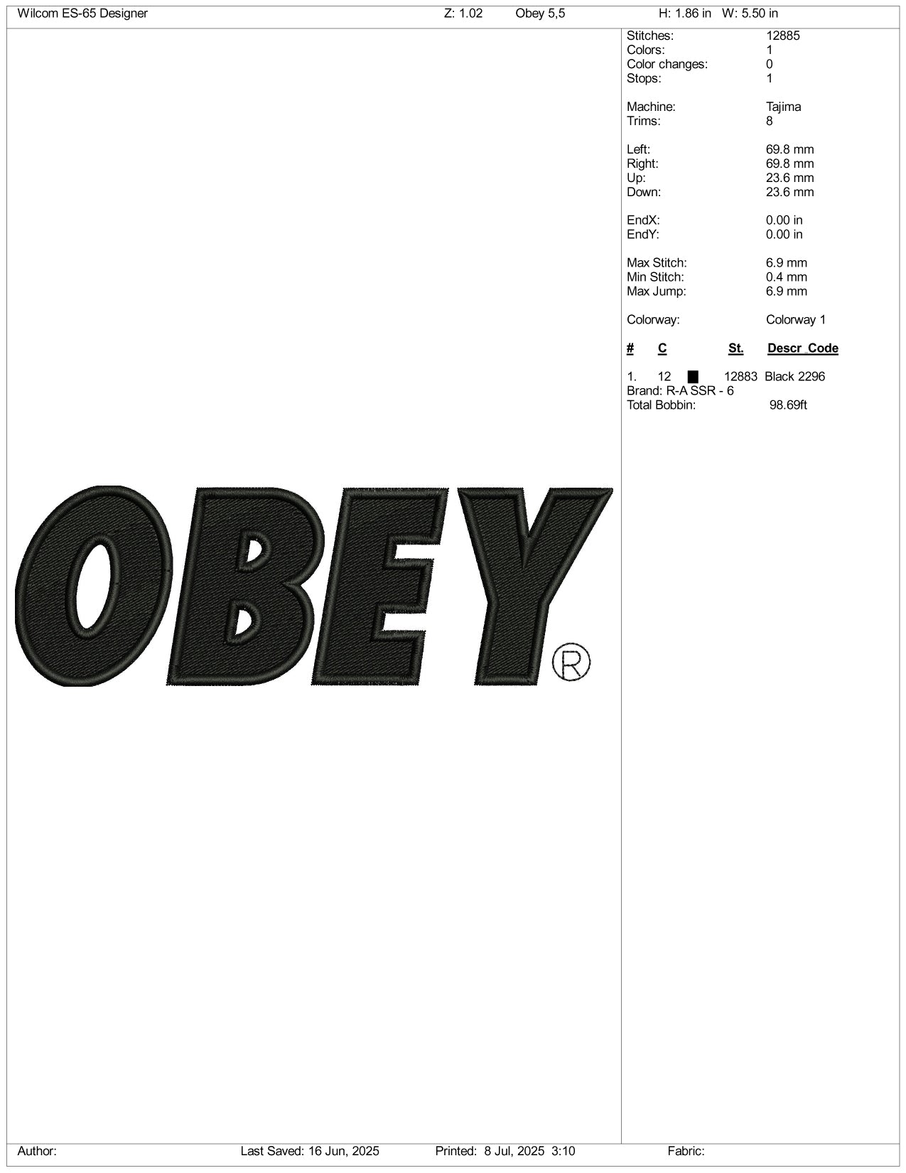 Obey Logo Embroidery Design Files - 3 Size's