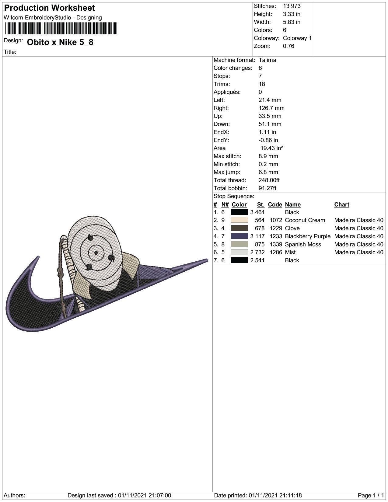 Uchiha Obito Swoosh v9 Embroidery Design Files - 6 Size's