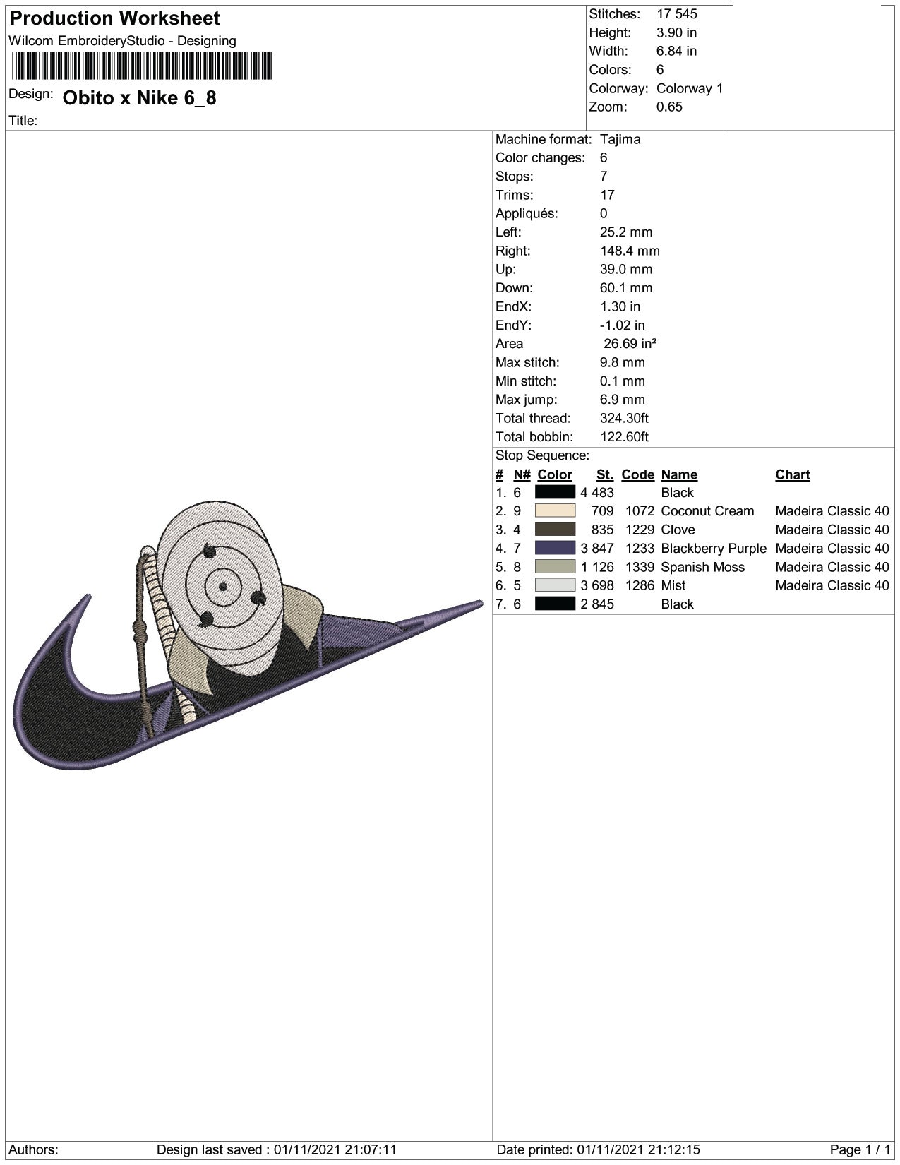 Uchiha Obito Swoosh v9 Embroidery Design Files - 6 Size's