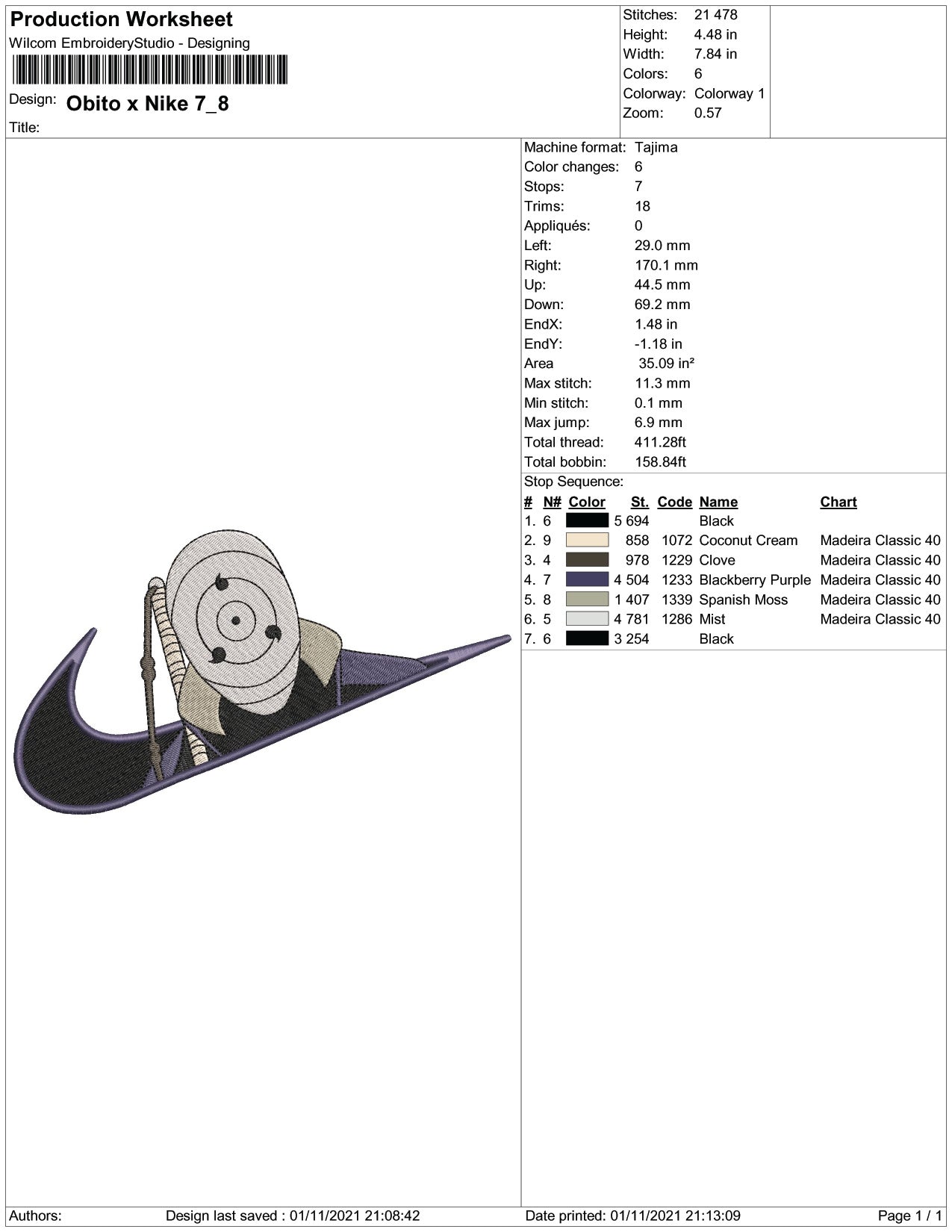 Uchiha Obito Swoosh v9 Embroidery Design Files - 6 Size's