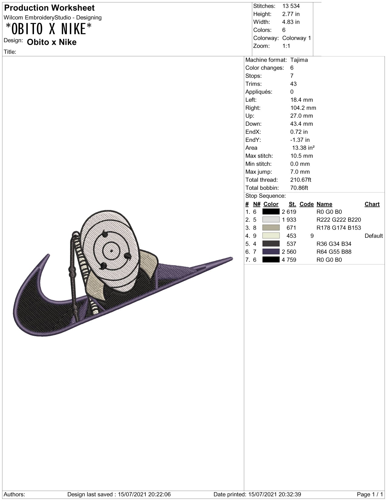Uchiha Obito Swoosh v4 Embroidery Design Files - 4 Sizes