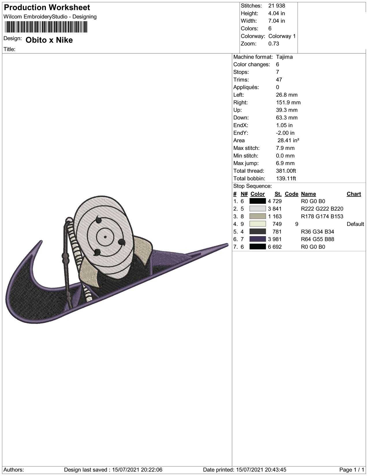 Uchiha Obito Swoosh v9 Embroidery Design Files - 6 Size's