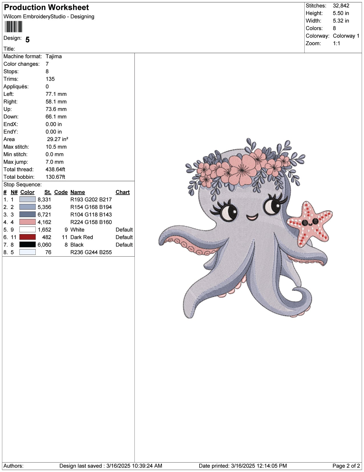 Octopus Floral Crown Embroidery Design Files - 9 Size's