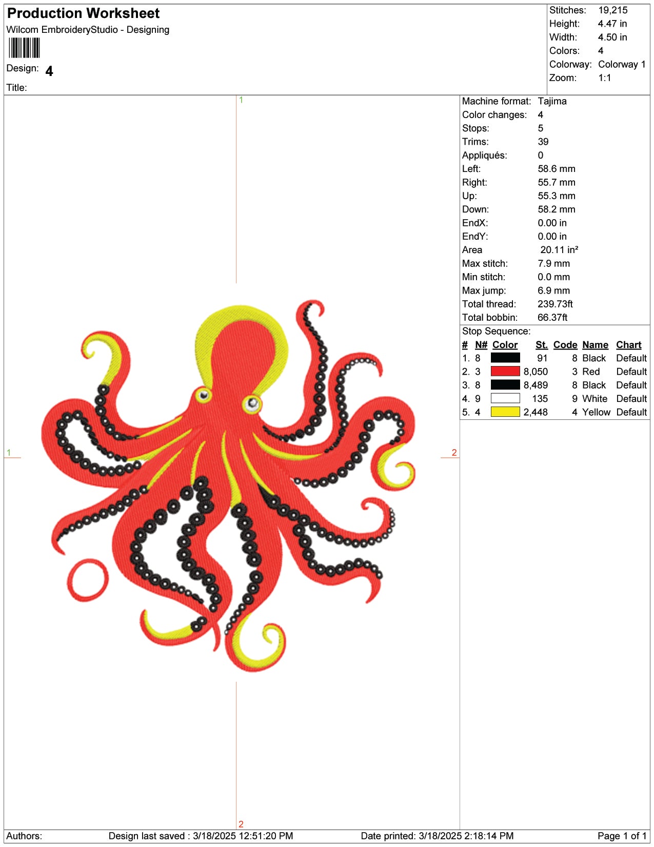 Octopus Embroidery Design Files - 9 Size's