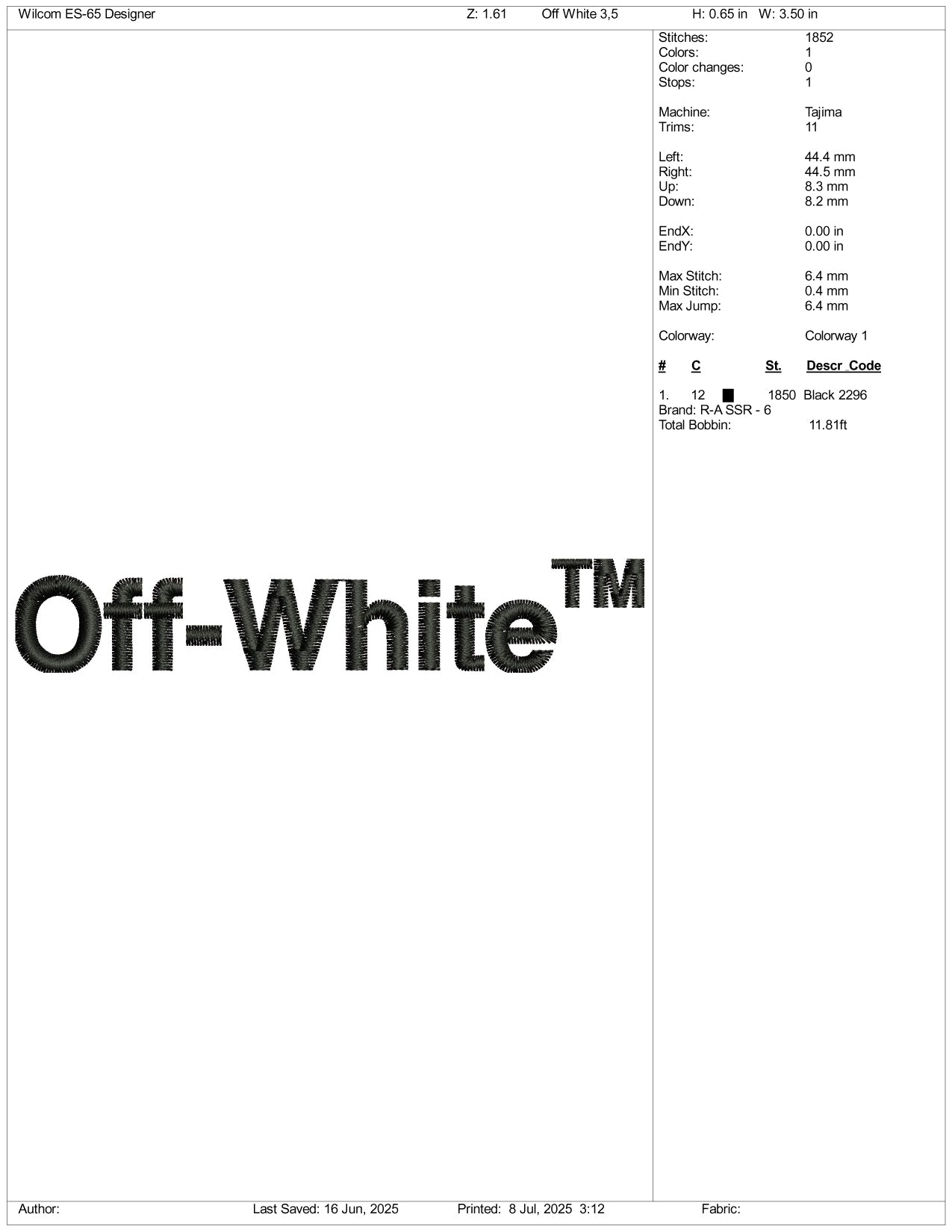Off White Logo Embroidery Design Files - 3 Size's