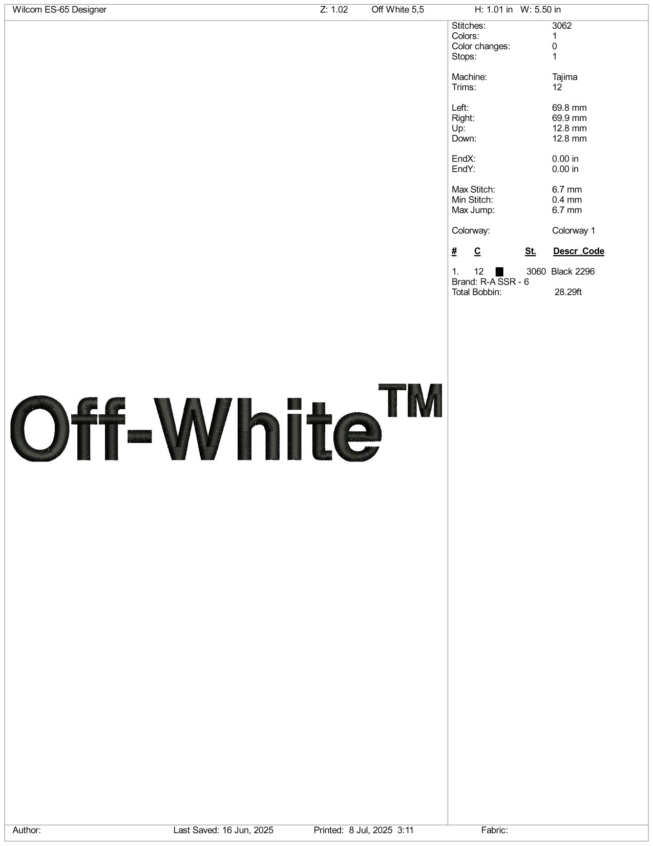 Off White Logo Embroidery Design Files - 3 Size's