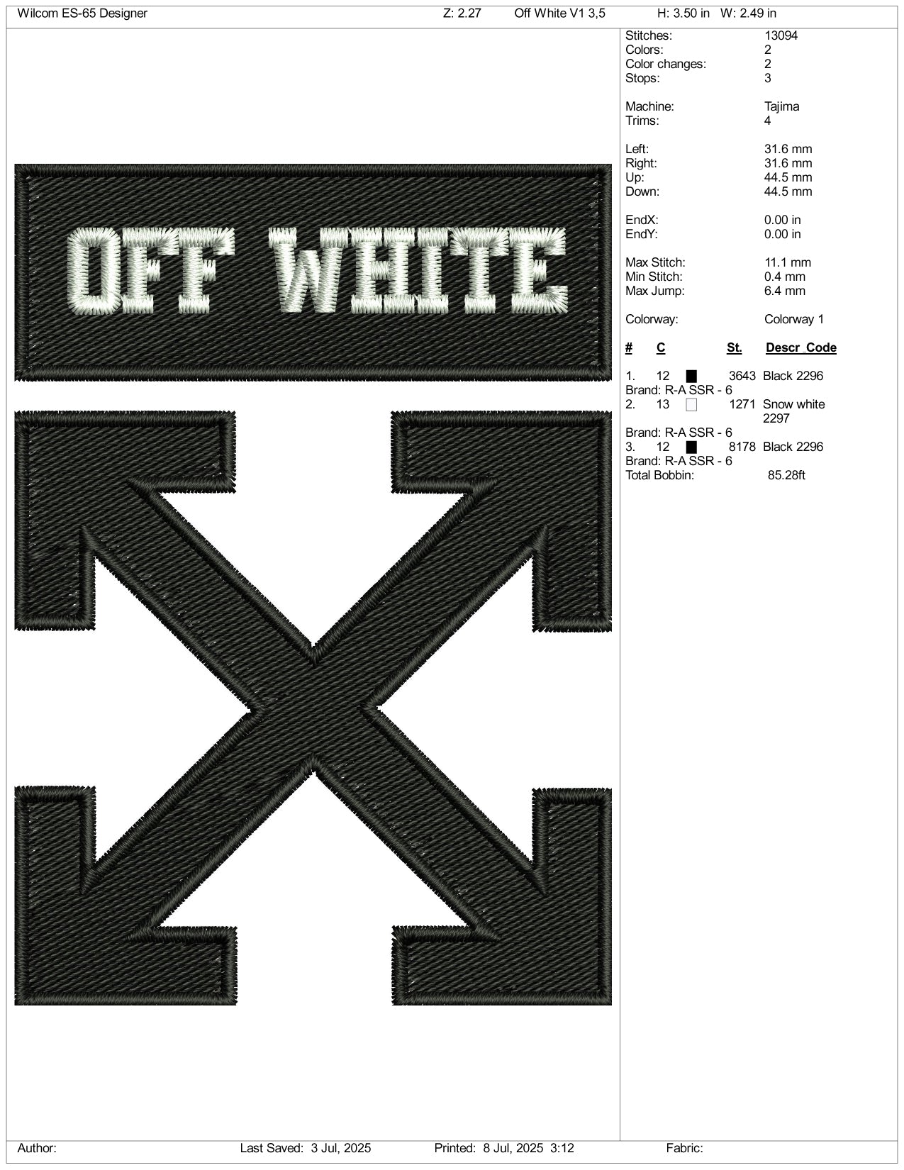Off White v2 Logo Embroidery Design Files - 3 Size's