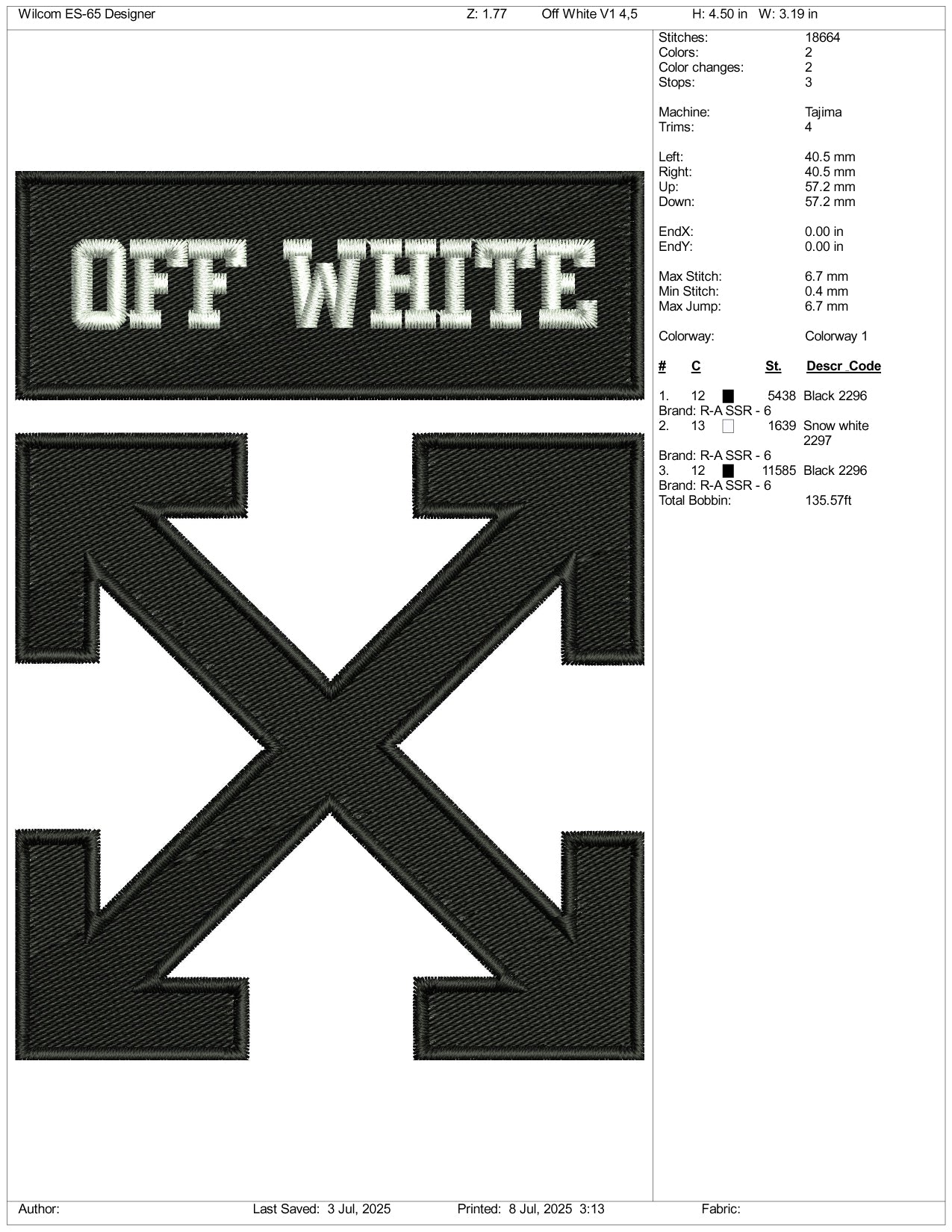 Off White v2 Logo Embroidery Design Files - 3 Size's