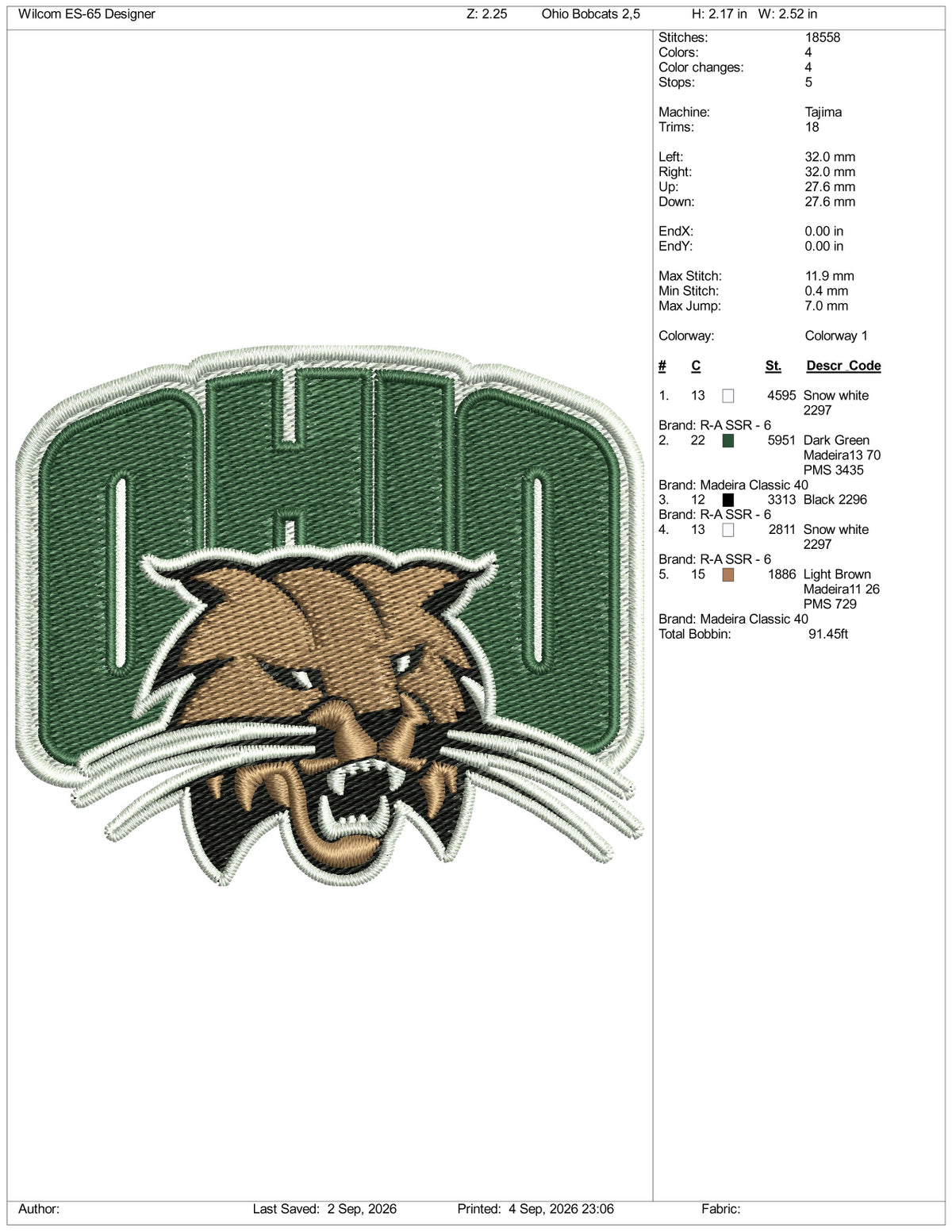 Ohio Bobcats Logo Embroidery Design Files - 3 Size's