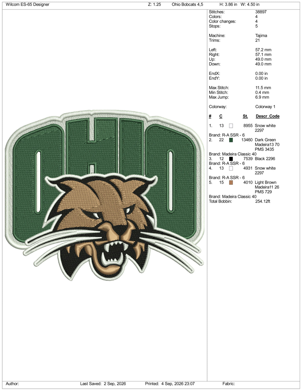 Ohio Bobcats Logo Embroidery Design Files - 3 Size's