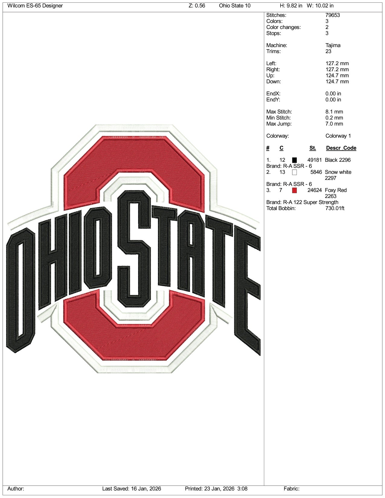 Ohio State v2 Embroidery Design Files - 4 Size's
