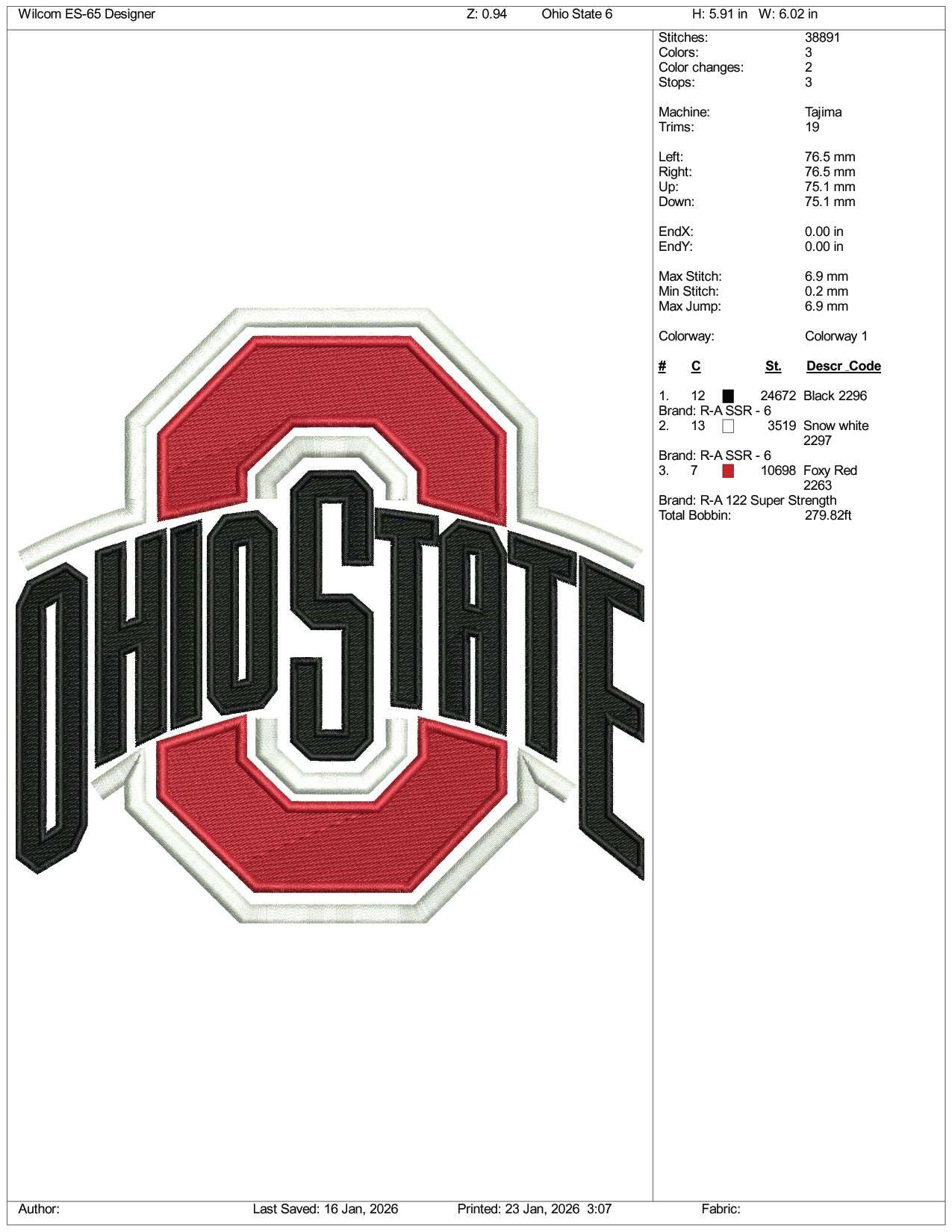 Ohio State v2 Embroidery Design Files - 4 Size's