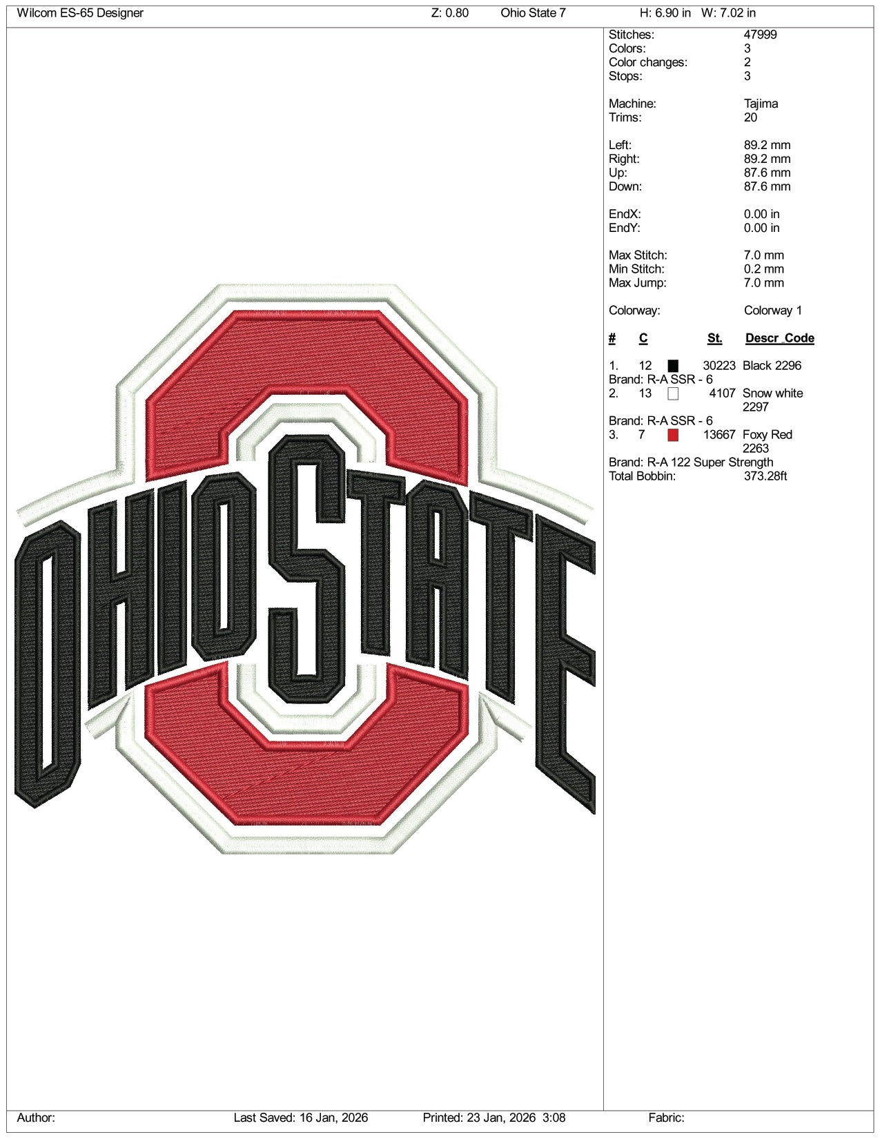 Ohio State v2 Embroidery Design Files - 4 Size's