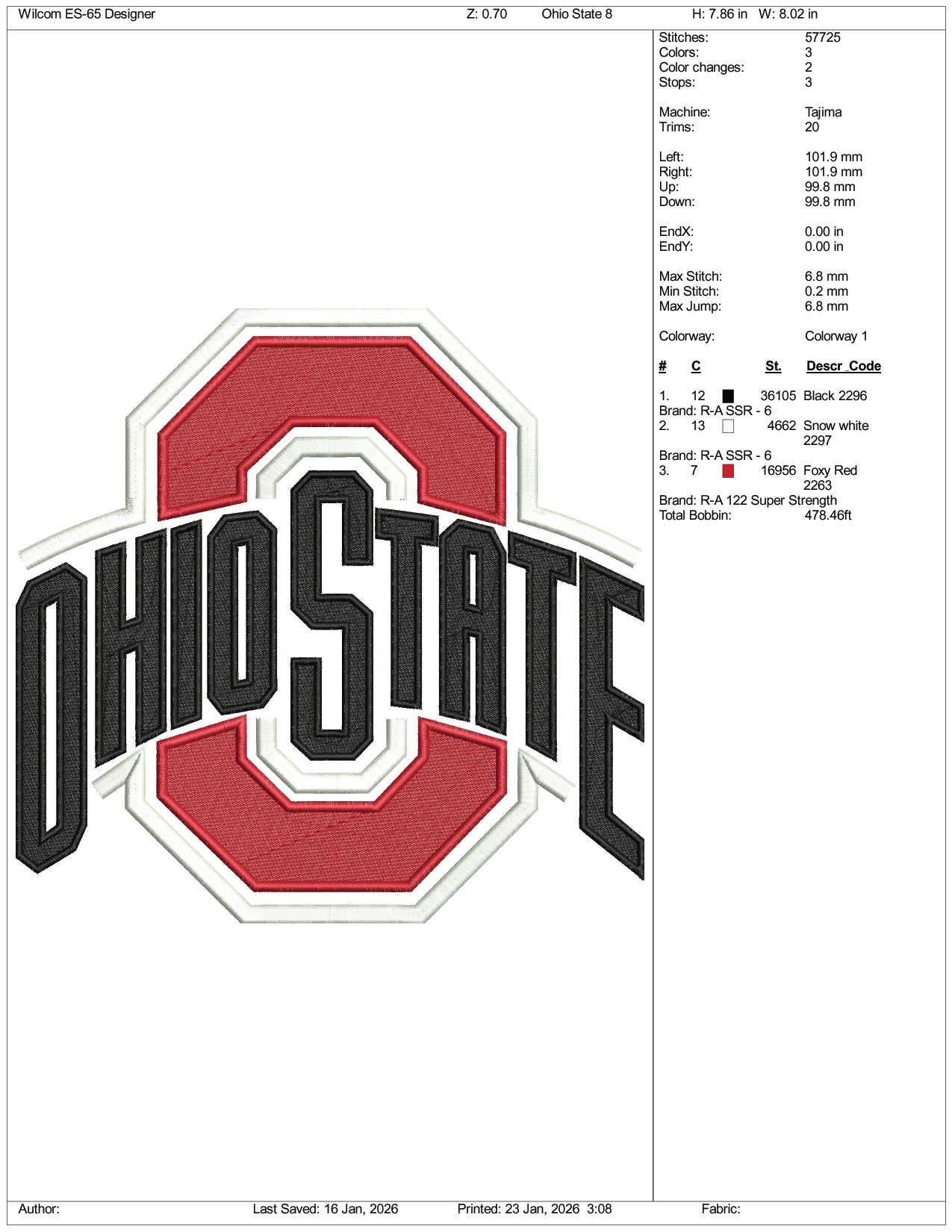 Ohio State v2 Embroidery Design Files - 4 Size's