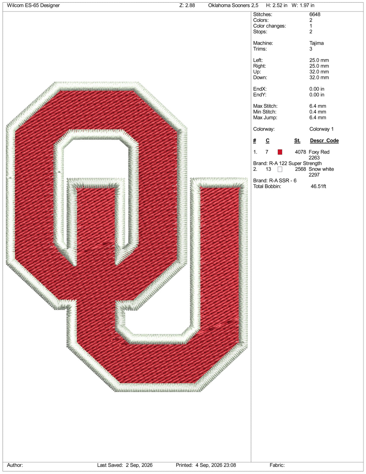 Oklahoma Sooners Logo Embroidery Design Files - 3 Size's