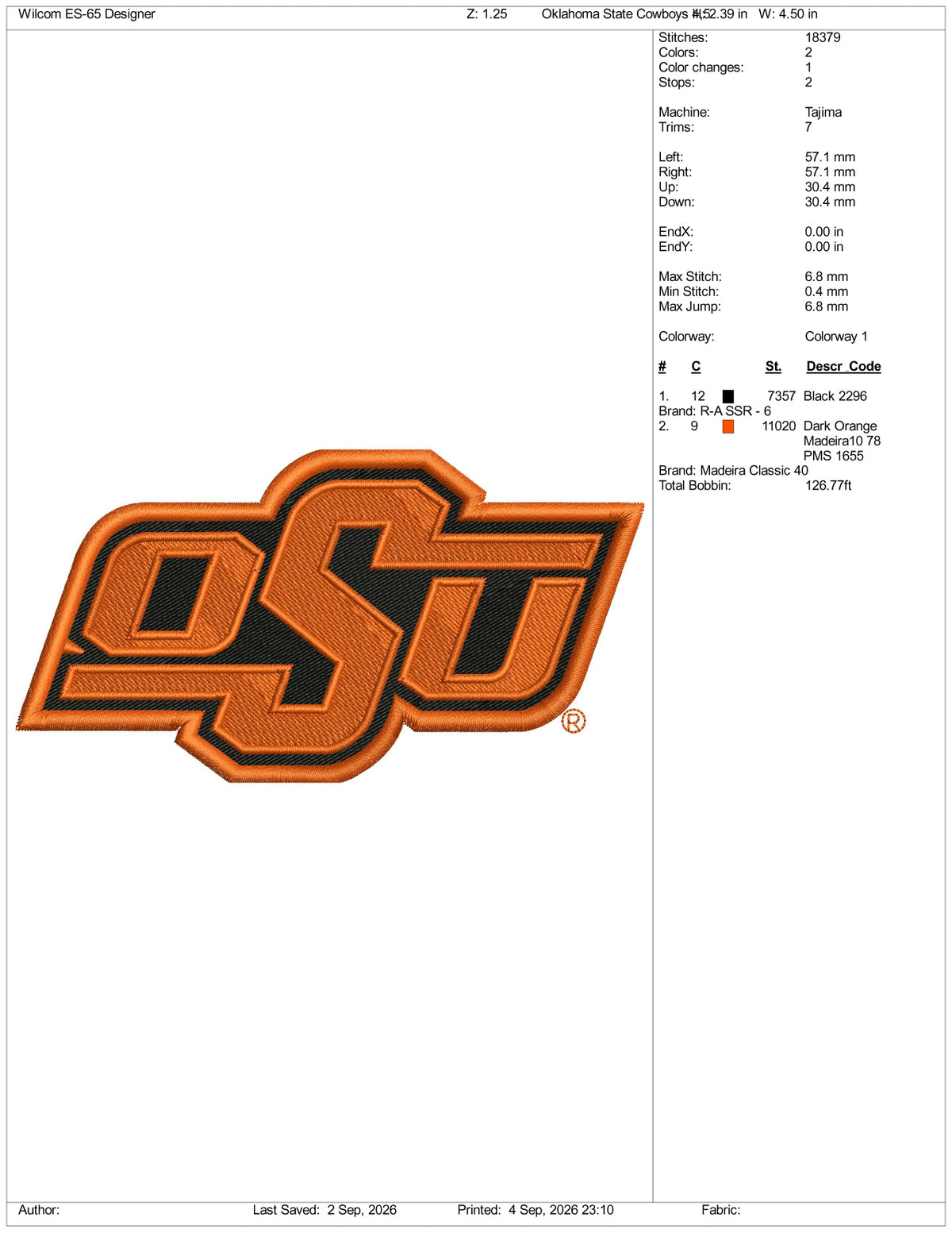 Oklahoma State Cowboys Logo Embroidery Design Files - 3 Size's